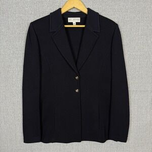 St. John Collection Santana Knit Black‎ Blazer Gold Buttons Career Jacket Sz 10